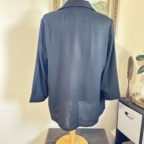 Womens Black Linen-Blend Button Front Blazer Suit Size M(8-10) Time and Tru NWOT - Picture 4 of 8